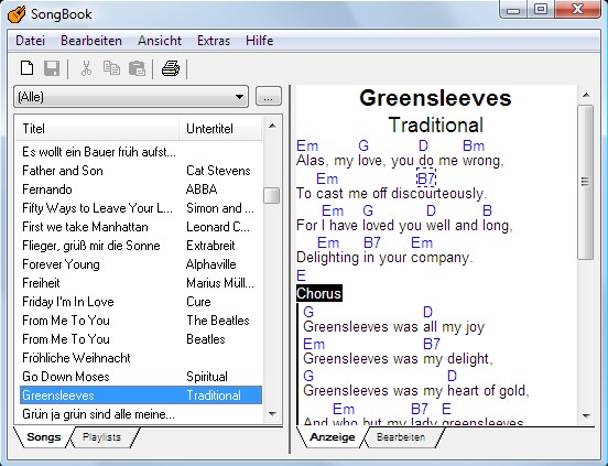 Screenshot of SongBook