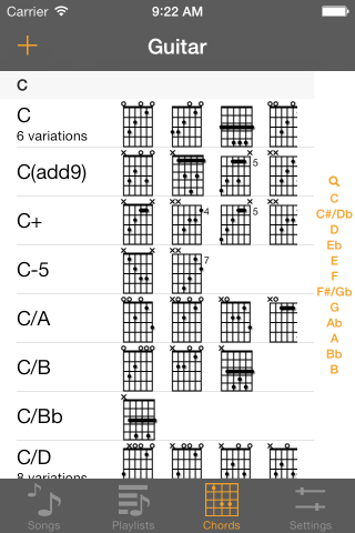 Chord List Screen