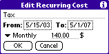 Screenshot of recurring cost entry