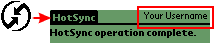 Your user name is displayed in the upper right corner of the HotSync dialog.